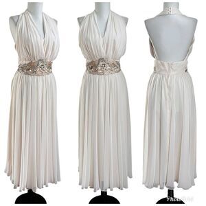 Vintage URSULA of Switzerland Halter Midi Dress 8 Sequin Fairy Whimsy Open Back